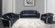 Modern Velvet Tufted Sofa Set with Chrome Edge- Black Color #133925