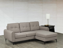 Condo Size Fabric Upholstered Reversible Sectional with Stiched Back- Beige