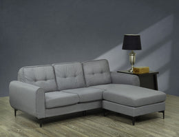 Condo Size Fabric Upholstered Reversible Sectional with Stiched Back- Grey