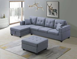 Fabric Sectional With RHF/LHF Storage Chaise & Ottoman- Includes Cup Holders & Throw Pillows- Grey Color #211942