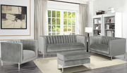 Velvet Sofa Set with Chrome Legs- Grey Color #0619043