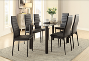 Tempered Glass Table with Leather Chairs Dining Set- Black Chairs #115538