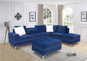 Velvet Sectional with Reversible Chaise and Storage Ottoman- Blue Color #16IVY