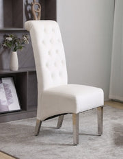 Modern Velvet Dining Chairs with Chrome Finish Legs Two in a Box- Beige Color #171273