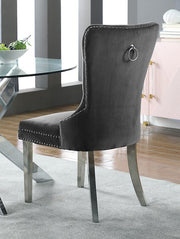 Modern Velvet Dining Chairs with Chrome Finish Legs Two in a Box- Grey Color #171260