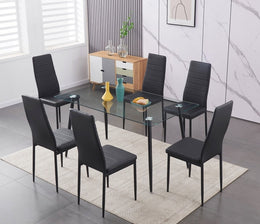 Tempered Glass Table with PU Leather Chairs 7Pcs Dining Set #175031