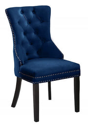 Modern Velvet Dining Chair with Black Wooden Legs and Chrome Locker Two in a Box- Blue Color #171222
