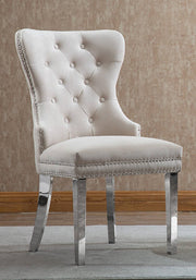 Modern Velvet Dining Chairs with Chrome Finish Legs Two in a Box- Beige Color #171263