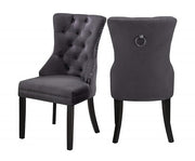 Modern Velvet Dining Chair with Black Wooden Legs and Chrome Locker Two in a Box- Grey Color #171220
