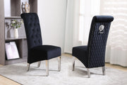 Modern Velvet Dining Chairs with Chrome Finish Legs Two in a Box- Black Color #171271