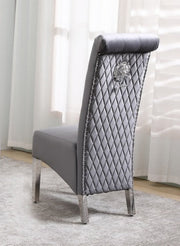Modern Velvet Dining Chairs with Chrome Finish Legs Two in a Box- Grey Color #171270
