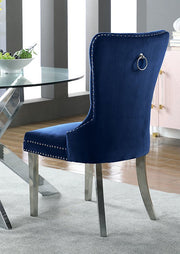 Modern Velvet Dining Chairs with Chrome Finish Legs Two in a Box- Blue Color #171262