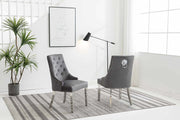 Modern Velvet Dining Chairs with Chrome Finish Legs Two in a Box- Grey Color #171250