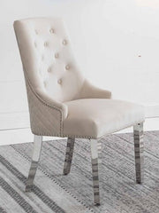 Modern Velvet Dining Chairs with Chrome Finish Legs Two in a Box- Beige Color #171253
