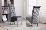 Modern Velvet Dining Chairs with Chrome Finish Legs Two in a Box- Grey Color #171270