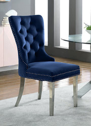 Modern Velvet Dining Chairs with Chrome Finish Legs Two in a Box- Blue Color #171262