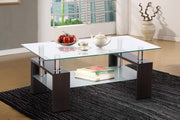 3Pcs Clear Glass Top and Shelf with Black Legs Coffee Table Set #055001
