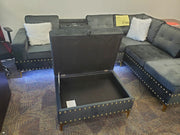 Velvet Sectional with Reversible Chaise and Storage Ottoman- Black Color #16IVY