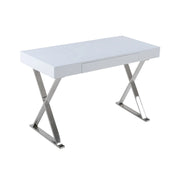 High Gloss Wood Top with a Drawer and Polished Stainless Steel Frame Console Table #10100063