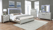 Modern Bedroom Set with LED Lights on Headboard and Mirror- Silver
