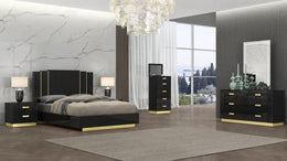 Black and Gold Lacquer Finish Bedroom Set #06GLAMOUR