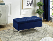 Velvet Storage Bench with Chrome Legs - Blue