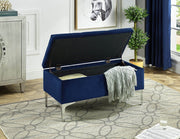 Velvet Storage Bench with Chrome Legs - Blue