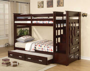 Solid Wood Bunk Bed with Stairs and Drawers- Espresso Color #021120