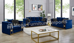 Modern Velvet Sofa Set with Back Pillows- Navy Blue Color #134725