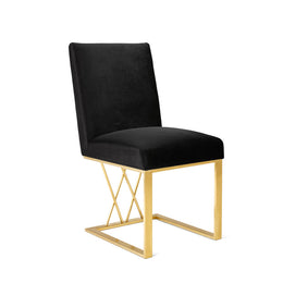 Smooth Satin Fabric Dining Chair with Gold Base- 2 in a Box- Black #102650