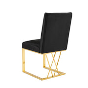 Smooth Satin Fabric Dining Chair with Gold Base- 2 in a Box- Black #102650
