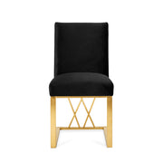 Smooth Satin Fabric Dining Chair with Gold Base- 2 in a Box- Black #102650
