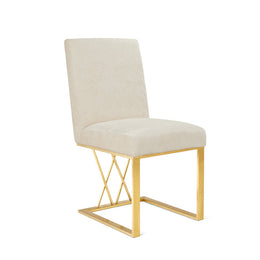 Smooth Satin Fabric Dining Chair with Gold Base- 2 in a Box- Ivory #102652