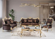 Traditional Style 3Pcs Sofa Set with Gold finish Show wood and Dark Color Fabric Upholstered Set #136625