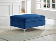 Velvet Ottoman With Chrome Legs - Blue