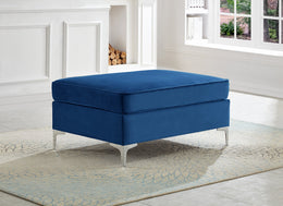 Velvet Ottoman With Chrome Legs - Blue