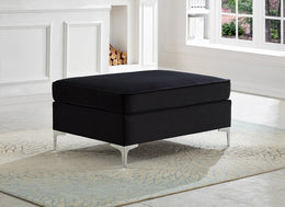 Velvet Ottoman With Chrome Legs - Black