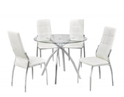 Round Glass Table with Leather Chair 5Pcs Set- White Chairs #031904