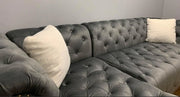 Grey Velvet Sectional With White Throw Pillows- #212030