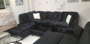 Velvet Sectional With Reversible Chaise, Storage Ottoman & White Throw Pillows- #211013