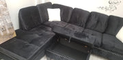 Velvet Sectional With Reversible Chaise, Storage Ottoman & White Throw Pillows- #211013