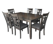 7Pcs Wooden Dining Set with Fabric Seat Chairs- Grey Color