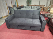 Velvet Fabric Pullout Sofa Bed with Cup Holders- Black Color #16ASH
