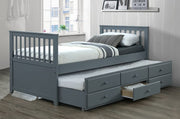 Solid Wood Trundle Bed with Drawers- Grey