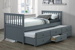 Solid Wood Trundle Bed with Drawers- Grey