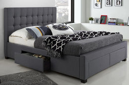 Fabric Upholstered Storage Bed with Four Drawers in Grey Color #052152