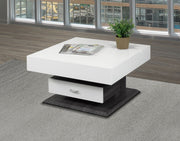 Rotatable Top Lacquer Finish White with A Drawer Coffee Table