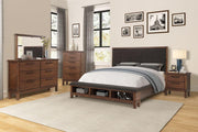 Traditional Modern Look Lower Profile Bedroom Set with Open Shelves Footboard Bed- Antique Brown