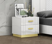 Glossy Finish Bedroom Set with Golden Base Jewelry Storage and Lights on Mirror #06804