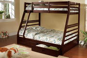 Solid Wood Single Over Double Bunk Bed with two Drawers- Espresso Color #052700